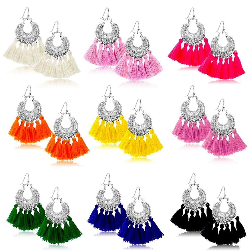 Fan Shape Tassel Earrings - white